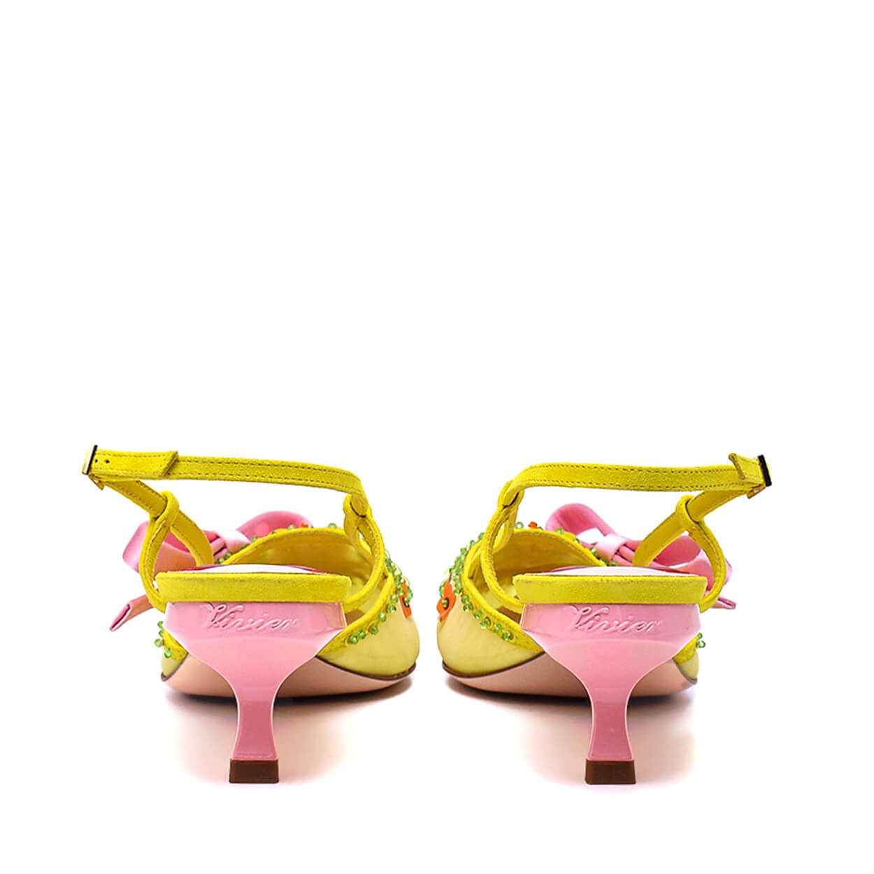 Rene Caovilla - Yellow & Pink Virgule Flower Bow Slingback Pumps 38.5